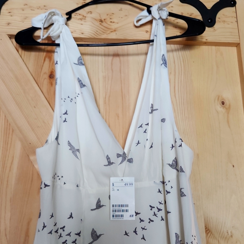 H&M Bird pattern full length dress NWT